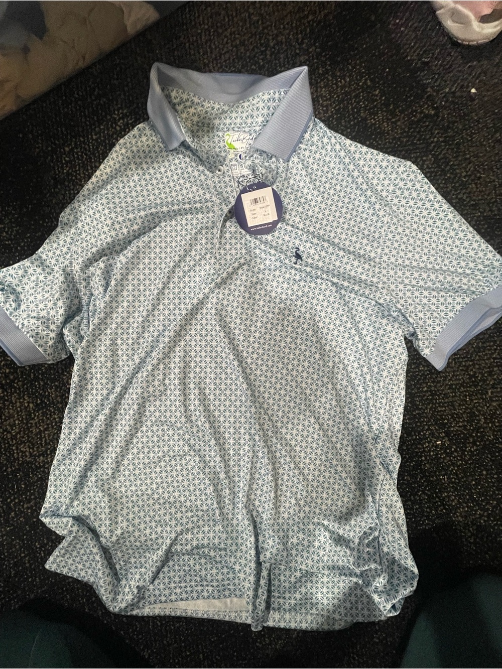 Tailorbyrd Light Blue Printed Polo with Contrast Collar